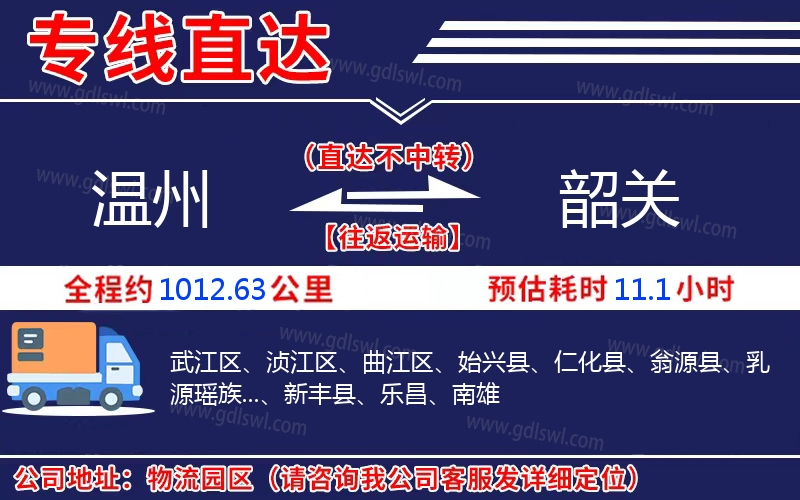 溫州到韶關物流公司